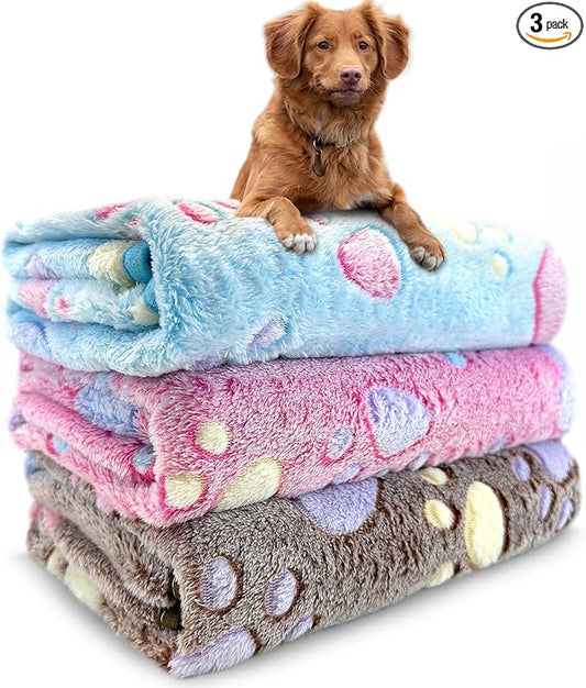 Dog Blankets for Small Dogs and Puppies, 3 Pack Washable Pet Blankets 30" x 20", Lightweight Soft Fleece Puppy Blanket for Crate, Kennel, Carrier, Bed, Cat Blanket