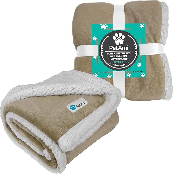 PetAmi Waterproof Dog Blanket for Couch, Pee Proof Sherpa Fleece Reversible Pet Throw, Furniture Protector for Bed Sofa Kennel, Soft Washable Cover for Small Medium Dog Puppy Cat, 29x40 Taupe