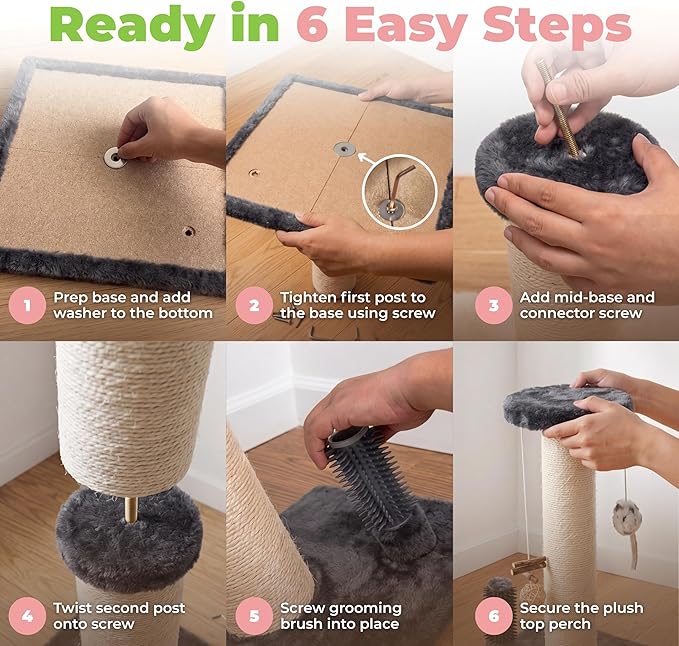 Best Pet Supplies Catify Cat Scratcher, Fun Interactive Scratchers, Posts, Poles, Claw Safe, Furniture Saver Indoor Play Support Natural Cat Behaviors Heavy Duty - Gray Scratching Post - H: 33"