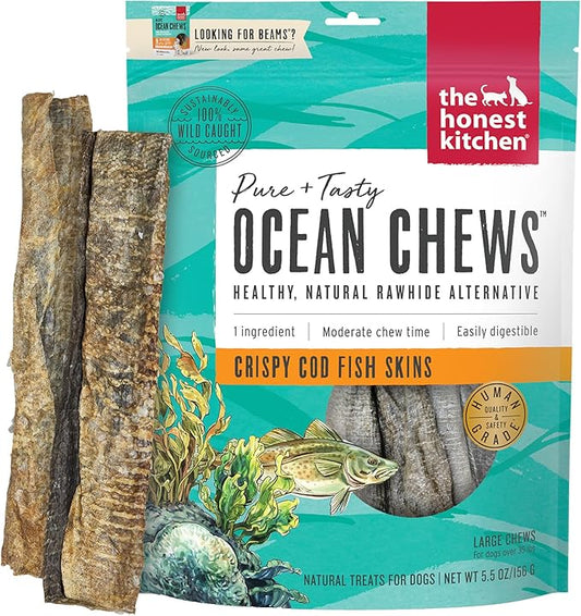 The Honest Kitchen Human Grade Ocean Chews Crispy Cod Fish Skins Dog Treats, 5.5 Ounces