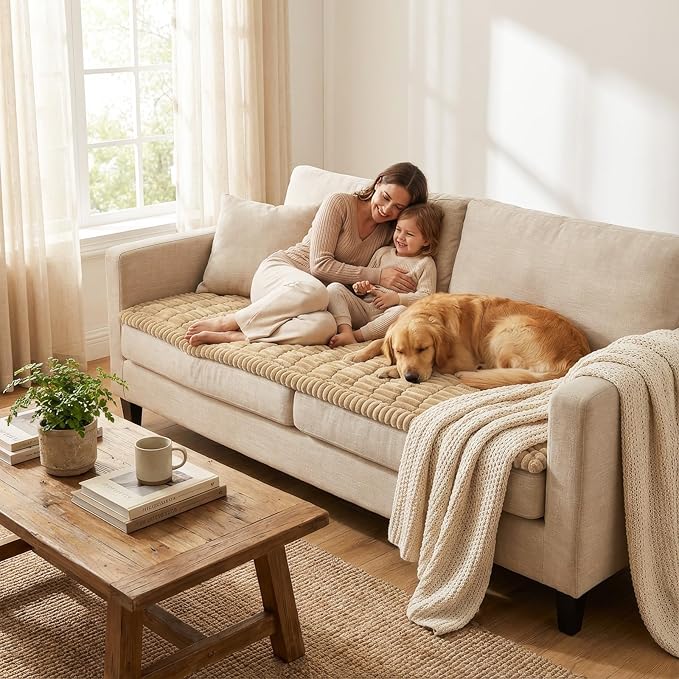 Smiry Couch Cover for Dogs, Non Slip Washable Sofa Protector for Pets, Soft Furniture Cover for Pet, Stylish Sofa Covers, Cozy Protect Against Fur, Dirt & Everyday Messes (Camel, 27.6" x 70.9")