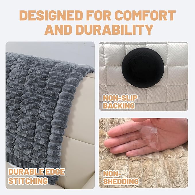 Couch Cover for Dogs Washable,Non Slip Fuzzy Durable Couch Covers for 3 Cushion Sofa Pet Friendly Sofa Cover Dog Thick Soft Slipcovers Protector Couches Mat Bed (Grey, 27.6" x 59"/70 x 150cm)
