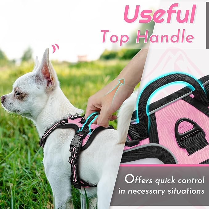 Eagloo Small Dog Harness No Pull, Service Vest with Reflective Strips and Control Handle, Adjustable and Comfortable for Walking, No Choke Pet Harness with 2 Metal Rings, Pink, XS