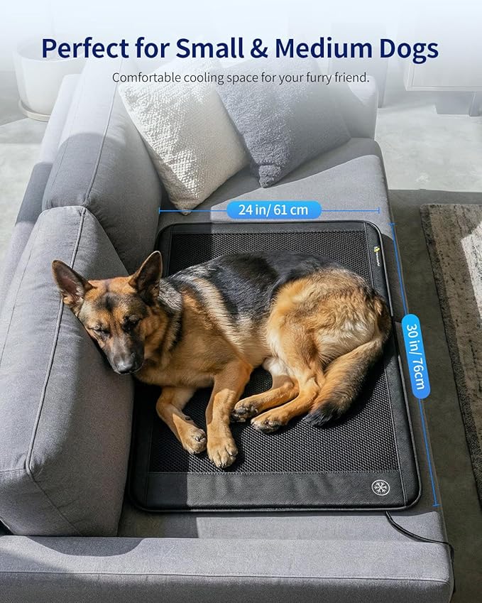 Electric Dog Cooling Mat, 30"x24" Pet Cooling Mat Indoor with Fan for Dogs and Cats, 3 Cooling Levels, Non-Slip Chill Pad for Dogs & Cats from 22–55 lbs, No Water or Refrigeration Needed