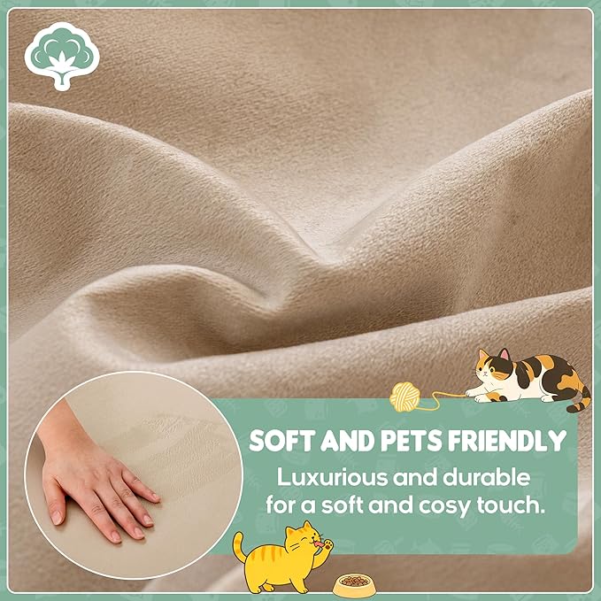 Loiion Cat Scratch Furniture Protector - Ultra Soft, Waterproof Sofa Cover to Keep Cats Off, Pet-Friendly Couch Protectors for Love Seat, Anti-Slip Couch Cover for Pets and Kids 150"X71" Almond