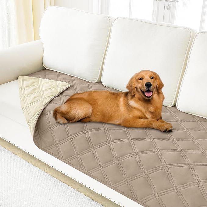 Smiry Waterproof Dog Bed Cover Blanket 30x82, Soft Reversible Pet Blanket, Washable Leakproof Cats Dogs Couch Cover for Sofa, Couch, Furniture, Lattice, Taupe/Beige