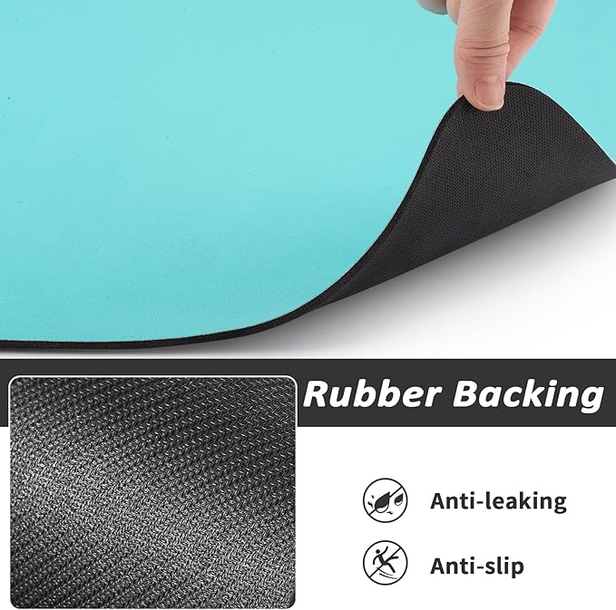 HotLive Dog Food Mat - Absorbent Cat Mat for Food and Water, No Stains Pet Feeding Bowl Mat, Easy to Clean Pet Placemats, Quick Dry Dog Water Dispenser Mat for Messy Drinkers | Paw Teal 18"x34"