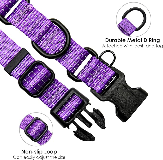 Martingale Collar for Training Dogs. Adjustable Reflective Dog Collars with Buckle- NO Pull-Prevents Slipping Out, for Medium Large XL Dogs. Helps with Strong pullers(M, Purple)