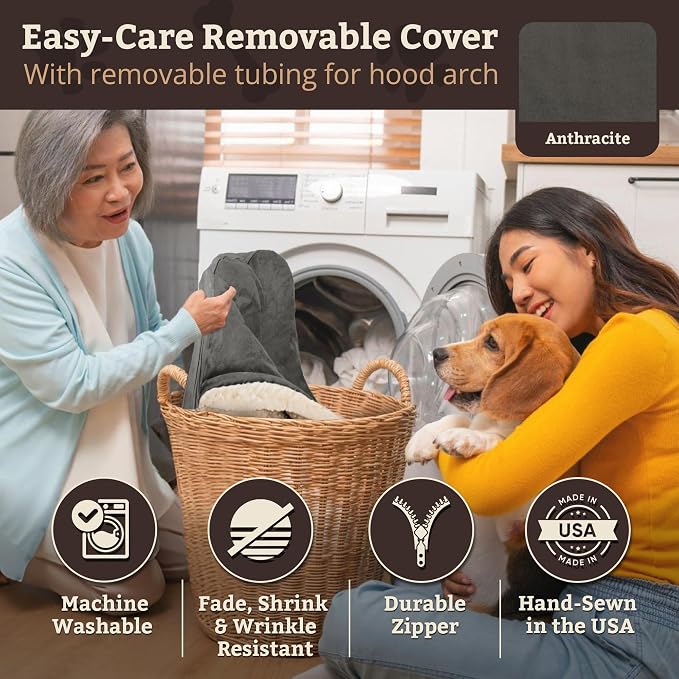 Snoozer Cozy Cave Dog Bed - Indoor Dog Bed with Cover Cave, Covered Calming Burrow for Small Sized Pets with Blanket Attached, Enclosed, Removable Washable Cover - Small, Anthracite