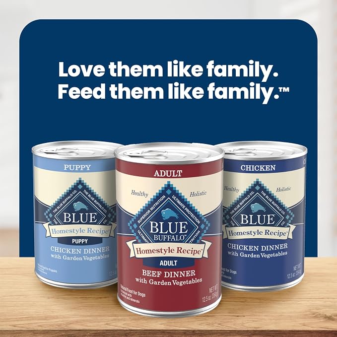 Blue Buffalo Homestyle Recipe Beef Dinner with Garden Vegetables Natural Wet Dog Food for Adult Dogs, Paté with Natural Ingredients, Vitamins & Minerals, 12.5-oz. Can (3 Count)
