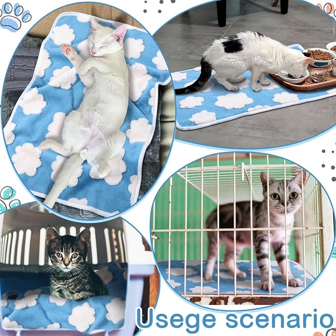 Reginary 4 Pcs Waterproof Guinea Pig Blankets Washable Small Animal Fleece Bedding Guinea Pig Cage Liners Reusable Training Pads Pet Pee Pad Sleep Mat for Hamster (White Clouds,12 x 12 Inch)