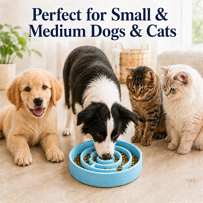 Ceramic Slow Feeder Dog Bowls with Anti-Slip, Slow Feeder & Non-Slip Design, Boredom and Anxiety Reducer, Suitable for All Breed Dogs and Cat (Ceramic-Blue)
