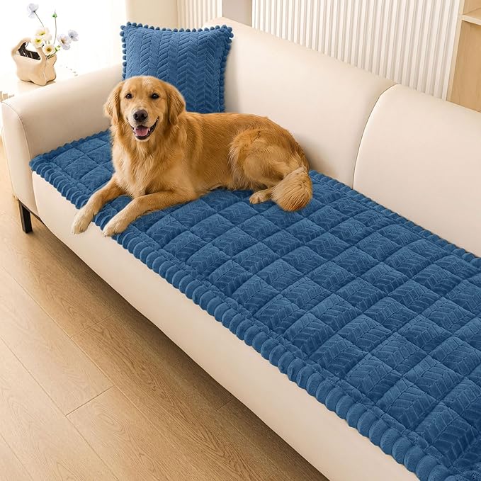Smiry Couch Cover for Dogs, Non Slip Fuzzy Pet Sofa Covers Washable for 3 Cushion Couch, Soft Thick Furniture Protector for Cats Dogs, Against Fur, Dirt, Scratch Resistant (Navy Blue, 35.4"x82.7")