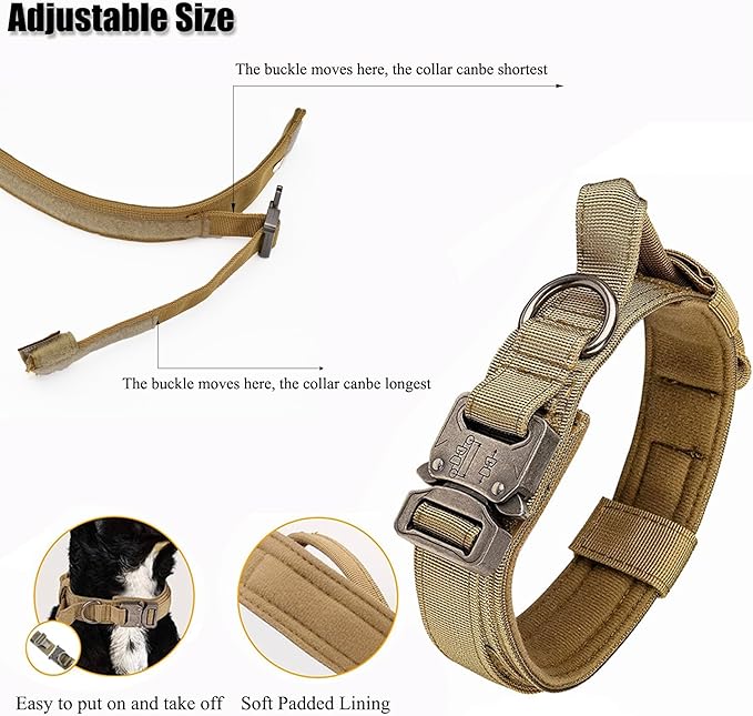 Tactical Dog Collar, Adjustable Military Training Nylon Dog Collar with Control Handle and Heavy Quick-Release Metal Buckle for Small Medium Large Dogs, Red XL