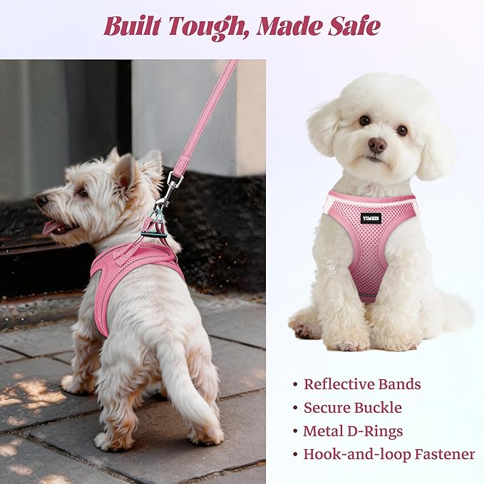 YIMEIS Dog Harness and Leash Set, No Pull Soft Mesh Pet Harness, Reflective Adjustable Puppy Vest for Small Medium Large Dogs, Cats (Pink-Update, Medium (Pack of 1)