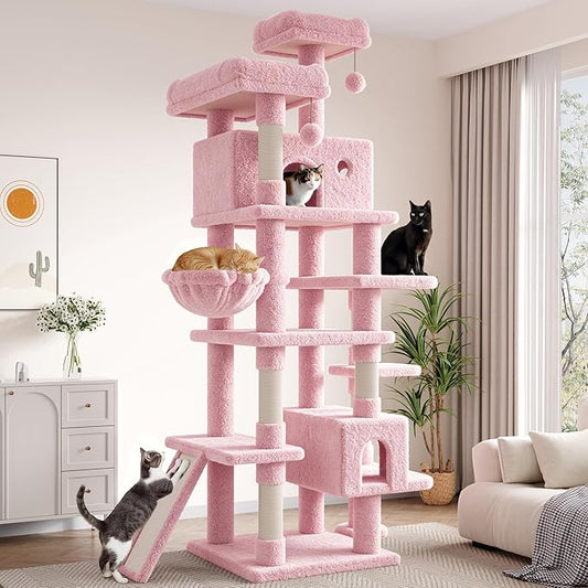 SHA CERLIN 82 inch, Multi-Level Cat Tree Tower for Indoor Cats, Cat Condo with Sisal Scratching Posts, Plush Perches, Hammocks, Toy Balls, Pink