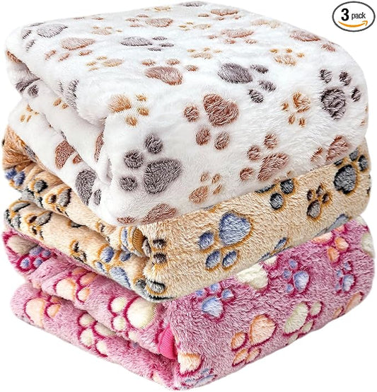 Dog Blankets for Large Dogs, 3 Pcs Dog Blanket Washable, Soft Fluffy Flannel Pet Blanket Mat Cover for Bed Couch, Cute Print Puppy Blanket 60" x 50"
