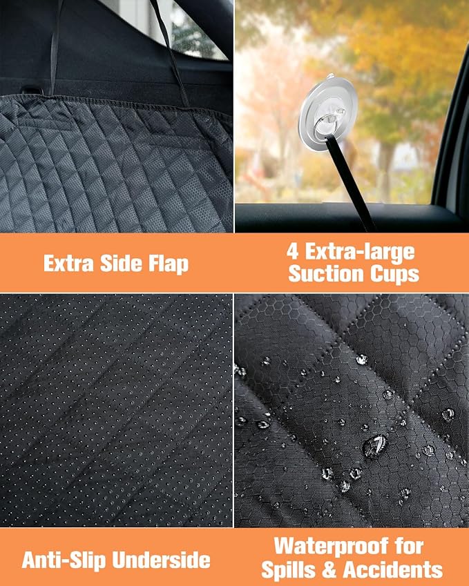 PETICON SUV Cargo Liner for Dogs, Waterproof Trunk Cover for SUVs with Mesh Window, Bumper Flap Protector, Scratchproof Durable 600D Oxford Fabric, Non-Slip, Machine Washable