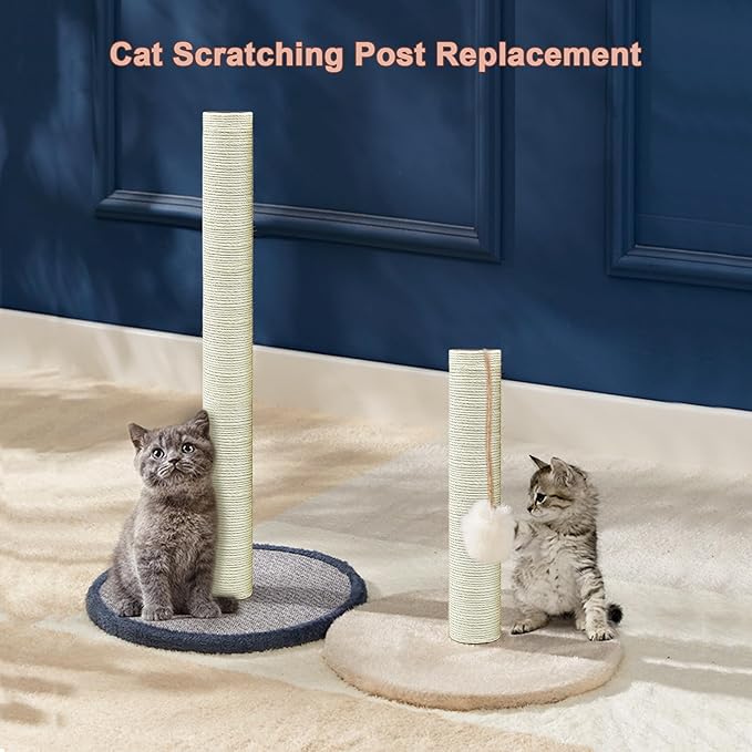 Cat Scratching Post Replacement Pole, 2 PCS 11.81in Cat Tree Replacement Post, Natural Sisal Cat Tree Replacement Parts with M8 Screws, Cat Scratch Post Replacement for Refurbishment (11.8in)