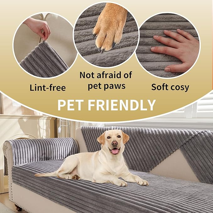 HAOMAIJIA Waterproof Couch Cover for Dogs Washable,Faux Fur Pet Couch Covers for Sofa,Soft Dog Bed Cover Non-Slip Couch Covers for 3 Cushion Couch Sofa Pet Friendly (Grey, 23" x 23" 2 Pack)