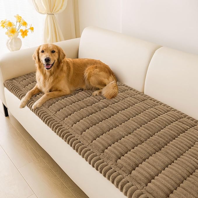 hyha Couch Cover for Dogs Washable, Non Slip Thick Flannel Sofa Protector, Pet Friendly Plush Furniture Cover for Sectional Sofa & Loveseat (Mocha, 27.6" x 82.7")