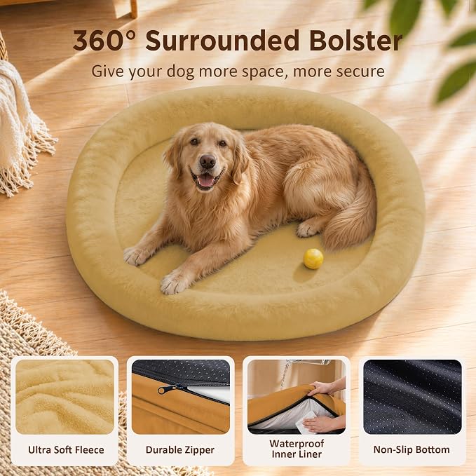 Orthopedic Dog Bed for Large Dogs, Waterproof Dog Bed for Large Size Dogs with Bolsters, Egg Crate Foam Sofa Bed with Washable Removable Cover & Non-Slip Bottom, Orange