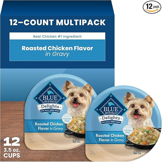 Blue Buffalo Delights Rotisserie Chicken Flavor Natural Grain Free Wet Dog Food for Small Breed Dogs in Hearty Gravy with Natural Ingredients, Vitamins & Minerals, 3.5-oz. Each (12 Cups)