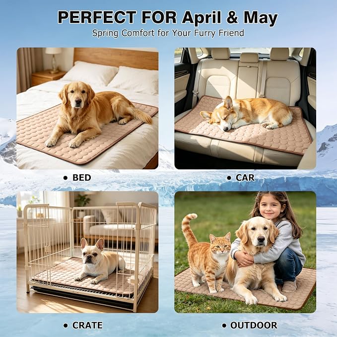 Dog Cooling Mat, Breathable Cooling Mat for Dogs(Q-Max>0.4) Washable Cold Crate Pad Cooling Dog Bed Mats, Non-Slip Dog Cooling Pad, Cats Cooling Mat for Kennels, Crates, Cars, Indoor & Outdoor