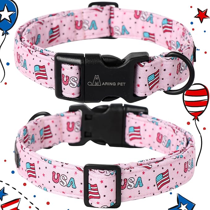 ARING PET 4th of July Collars for Dogs, Fourth of July Pink Patriotic USA Flag Dog Collar for Puppy Small Medium Large Boy Girl Doggy-XS