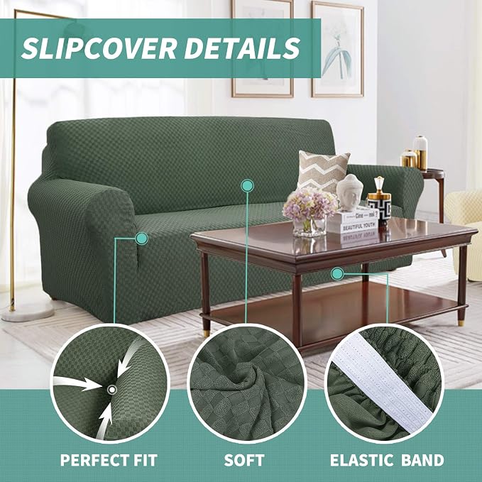 YEMYHOM Couch Cover Latest Jacquard Design High Stretch Extra Large Sofa Covers Pet Dog Cat Proof Oversized Slipcover Non Slip Magic Elastic Furniture Protector (XL Sofa, Army Green)
