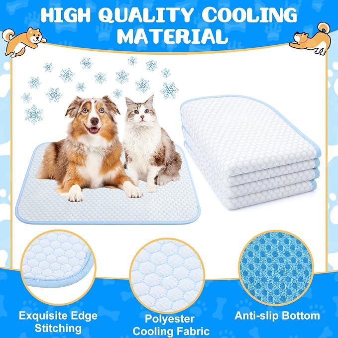 Chunful 4 Pack Pet Cooling Mat, 26 x 20 Inches Dog Cooling Pad for Summer, Ice Silk Self-Cooling Mat, Portable Washable Non-Slip Dog and Cat Pad for Indoor, Outdoor, Car Seats, Trips, up to 25 Lbs
