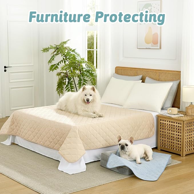 COZY KISS Extra Large Dog Cooling Mat 52"x82" Q-Max>0.4, Waterproof & Leakproof Pet Bed Cover, Non-Slip Cooling Dog Blanket for Couch, Floor, Large Dogs (Beige)