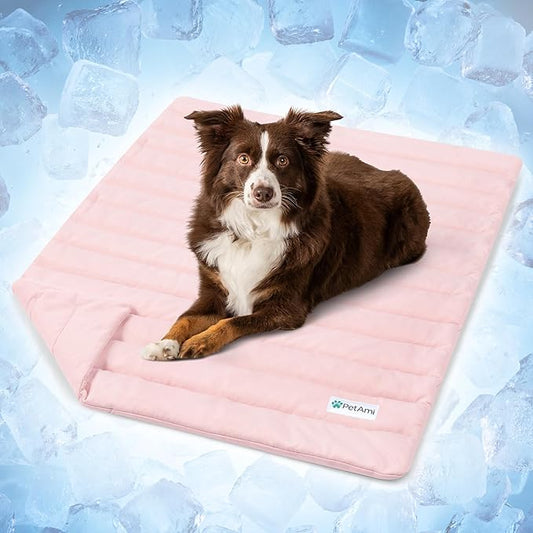 PetAmi Dog Cooling Mat, Q-Max Pet Cooling Blanket with Thick Cushioning, Self Cooling Pad for Dogs & Cats, Reversible Summer Mat for Crate, Couch, Kennel, Pink, Medium (29x40)