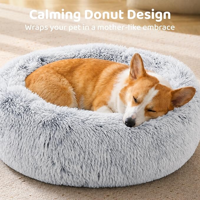 JOLLYVOGUE Dog Bed, Calming Anti-Anxiety Large Dog Bed, Fluffy Donut Cushion for Medium and Large Pets (27"/30"/36")