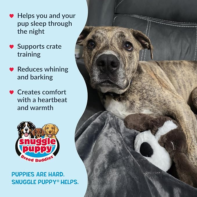 Snuggle Puppy Heartbeat Dog Toy for Puppies, Real-Feel Heartbeat, Calming Sleep Aid and Crate Training Comfort Toy with Heat Pack, Medium Breed Buddies Bully Breed (Pit Bull, Bulldog)
