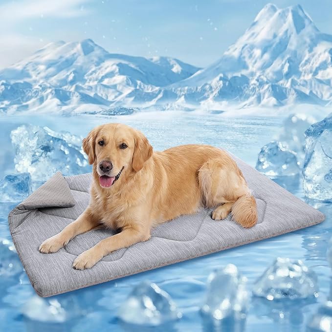 Queenmore Large Dog Cooling Mat for Dog, Portable Flat Pet Bed for Dogs and Cats, Non-Slip Summer Pet Sleeping Mat, Machine Washable, Dogs Cooling Pad Indoor (Grey Diamond, XLarge(43" x 31"))