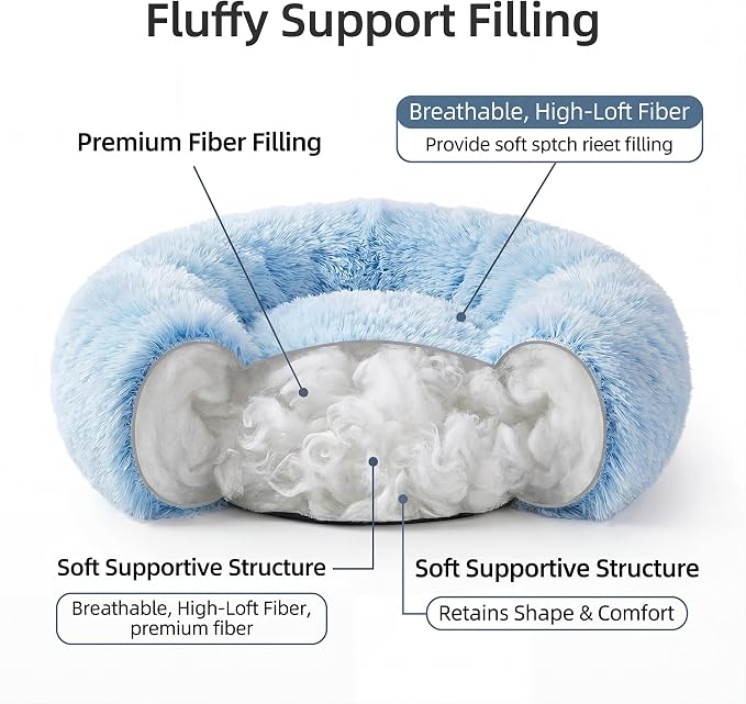 Tiny Dog Bed 15 Inch for Extra Small Dogs,Washable Puppy Bed,Soft Faux Fur Calming Donut Bed for Chihuahua Yorkie Maltese Pomeranian,Blue and White