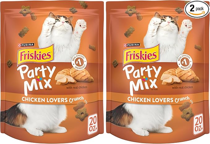 Friskies Purina Cat Treats, Party Mix Chicken Lovers Crunch - 20 Oz. Pouch (Pack of 2)