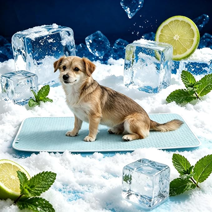 Dog Cooling Mat Q-Max>0.5 Self Cooling Crate Pad for Bed, Floor, Car Travel Indoor Outdoor Summer Use Breathable Portable Washable Pet Cooling Mat with Arc-Chill Fabric Light Blue 28" x 22"