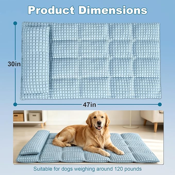 GOLOPET Extra Large Dog Cooling Mat with Pillow, 47x30in | Polymer Ice Silk Fabric,Upgrade The Heat Dissipation Structure,Soft PP Cotton Filling Material