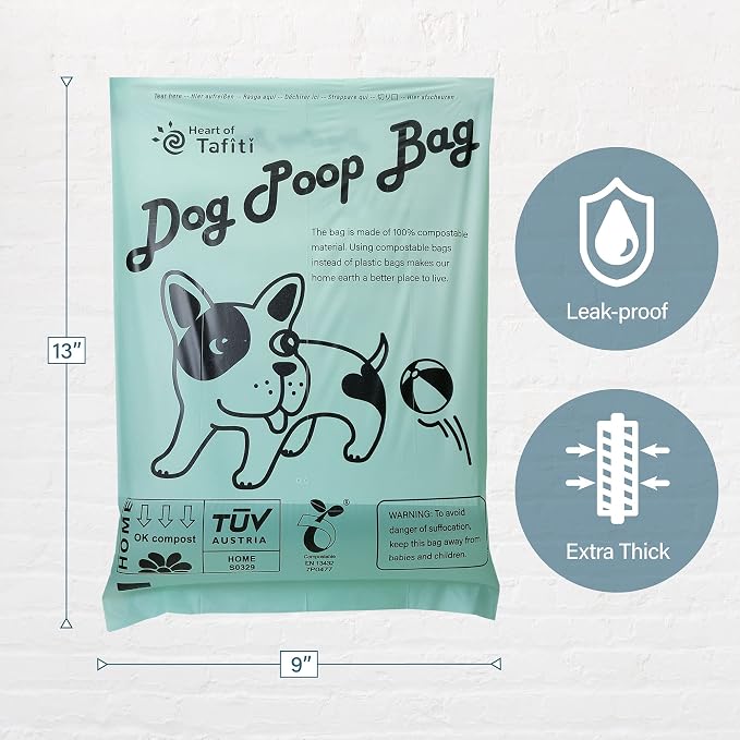 Home Compostable Dog Poop Bags, Plant-Based Dog Waste Bags-180 Count, Extra Thick & Leak Proof, Unscented Flat Bags, Eco-Friendly 9 x 13 Inches
