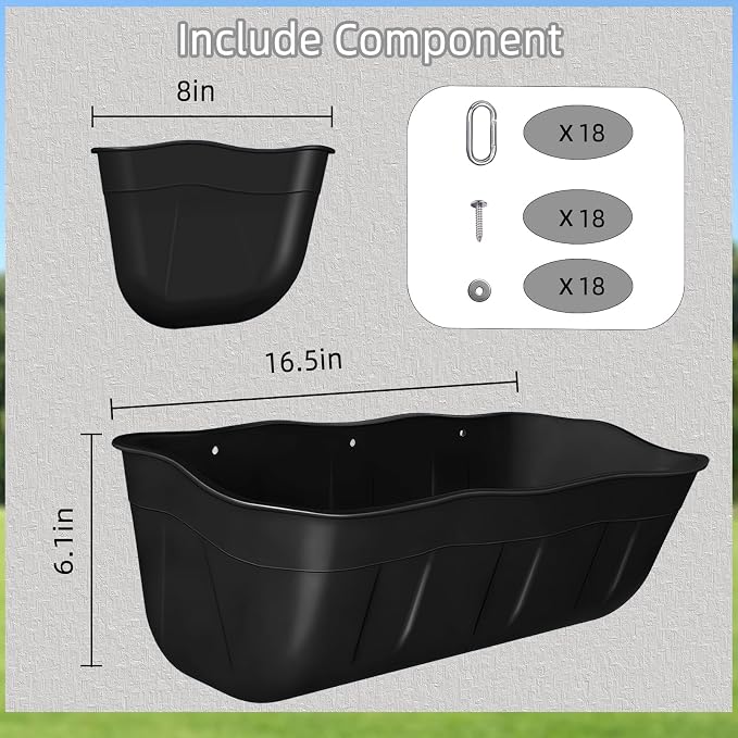 Hanging Goat Feeders,Chicken Feeder Waterer,Large Feed Trough 7.5 Quart 6 Pack,Hanging Fence Feed Trough for Poultry Livestock,Black