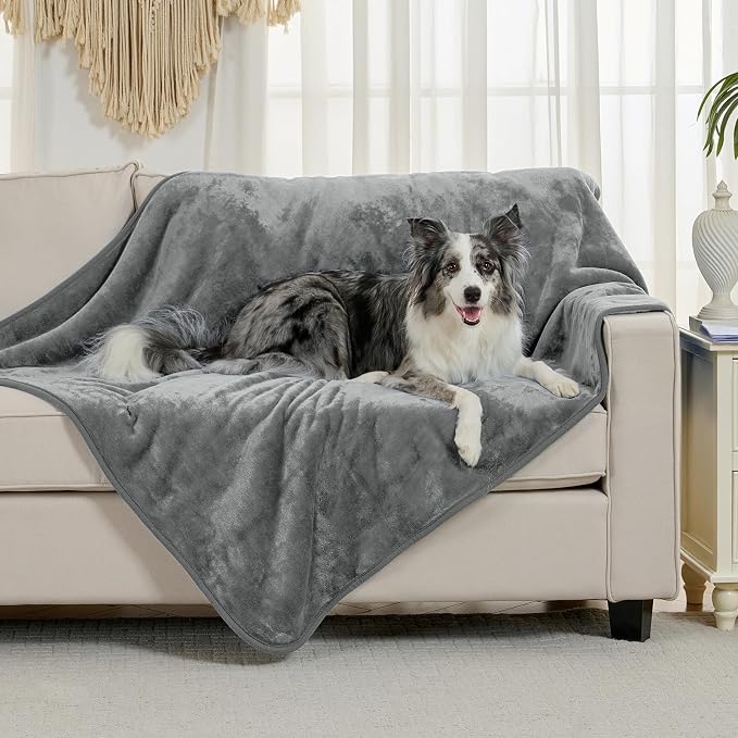 Waterproof Blanket for Bed Couch Sofa, Soft Liquid Pee Proof Pet Blanket for Dog Puppy Cat, Reversible Sherpa Fleece Furniture Protector (Grey, 50x60 inches)
