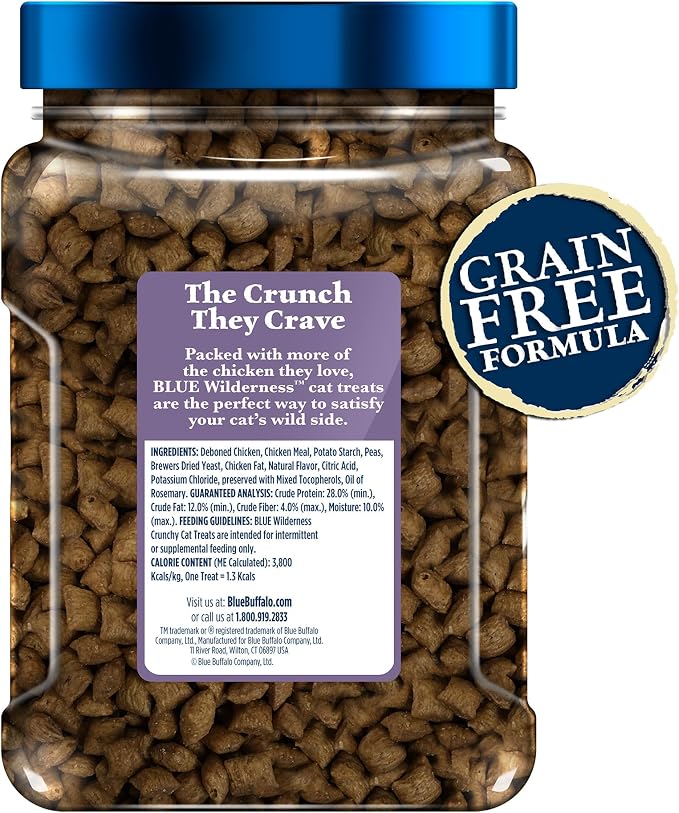 Blue Buffalo Wilderness Tasty Chicken Crunchy Cat Treats, Grain-Free Cat Treats, Real Chicken, Natural Ingredients, Enhanced with Vitamins, Minerals & Other Nutrients, Great for Training, Tub 12 oz.