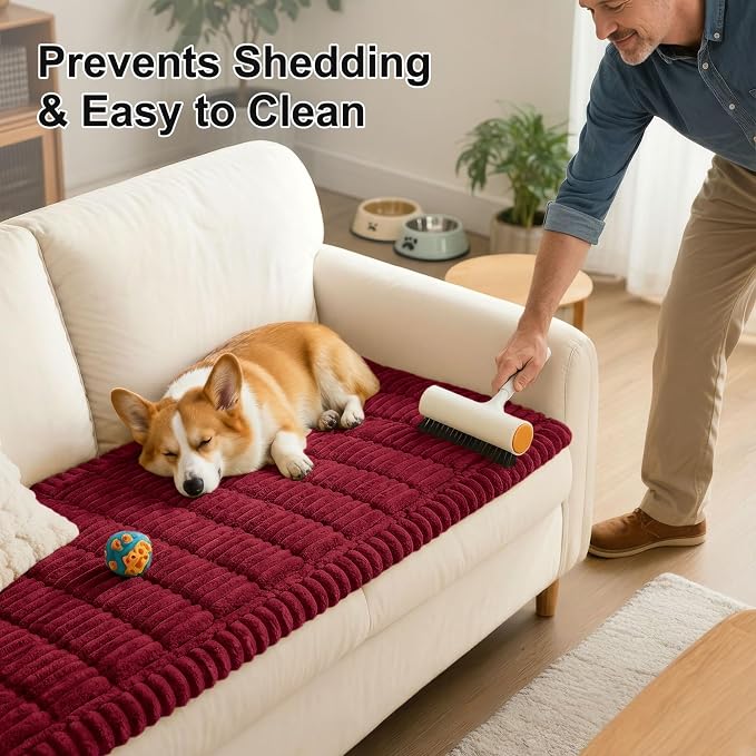 Smiry Couch Cover for Dogs, Non Slip Washable Sofa Protector for Pets, Soft Furniture Cover for Pet, Stylish Sofa Covers, Cozy Protect Against Fur, Dirt & Everyday Messes (Red, 35.4" x 35.4")