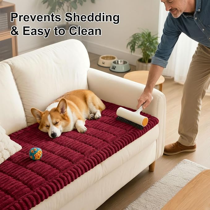 Smiry Couch Cover for Dogs, Non Slip Washable Sofa Protector for Pets, Soft Furniture Cover for Pet, Stylish Sofa Covers, Cozy Protect Against Fur, Dirt & Everyday Messes (Red, 27.6" x 88")