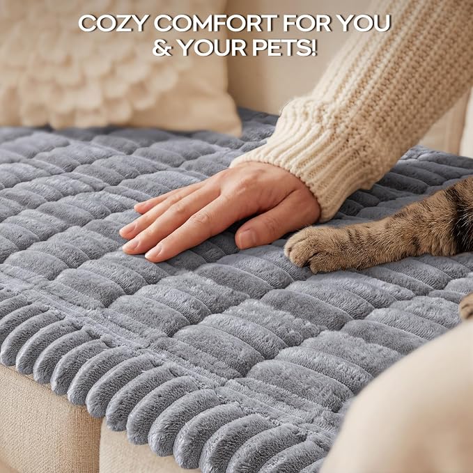decorUhome Couch Cover for Dogs, Non-Slip Fuzzy Loveseat Protector for Seat & Backrest, Soft Washable Pet-Friendly Sofa Protector, Grey, 27.6" x 47"