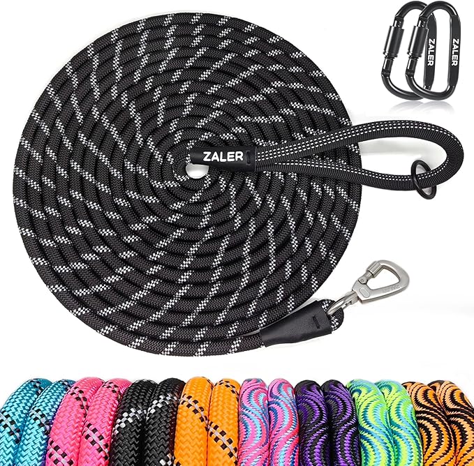 ZALER Long Dog Leash, 50 feet 30ft 20ft 15ft 10ft Dog Training Lead, Heavy Duty Reflective Check Cord Recall Leash for Dogs Training, Playing, Camping, or Backyard (15FT, Black)