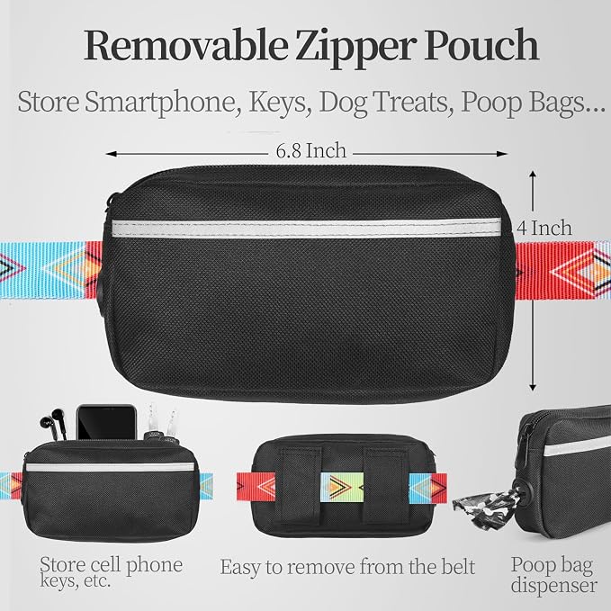 iYoShop Hands Free Dog Leash with Zipper Pouch, Dual Padded Handles and Durable Bungee for Walking, Jogging and Running Your Dog (Colorful Rhombus, Large)