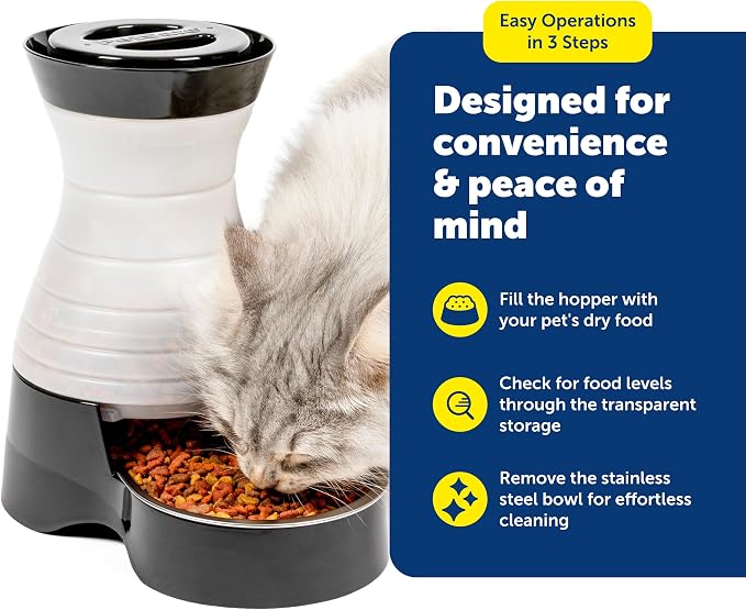 PetSafe Healthy Pet Food Station - Medium, 4 lb Kibble Capacity - Gravity Pet Feeder Dry Food Dispenser, Automatic Cat Feeder, Small to Medium Dog Feeder - Removable Stainless Steel Bowl Included